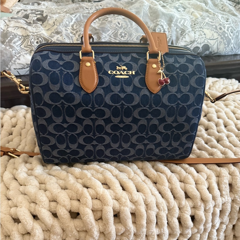 COACH Large Rowan Satchel Bag Signature Blue Denim
